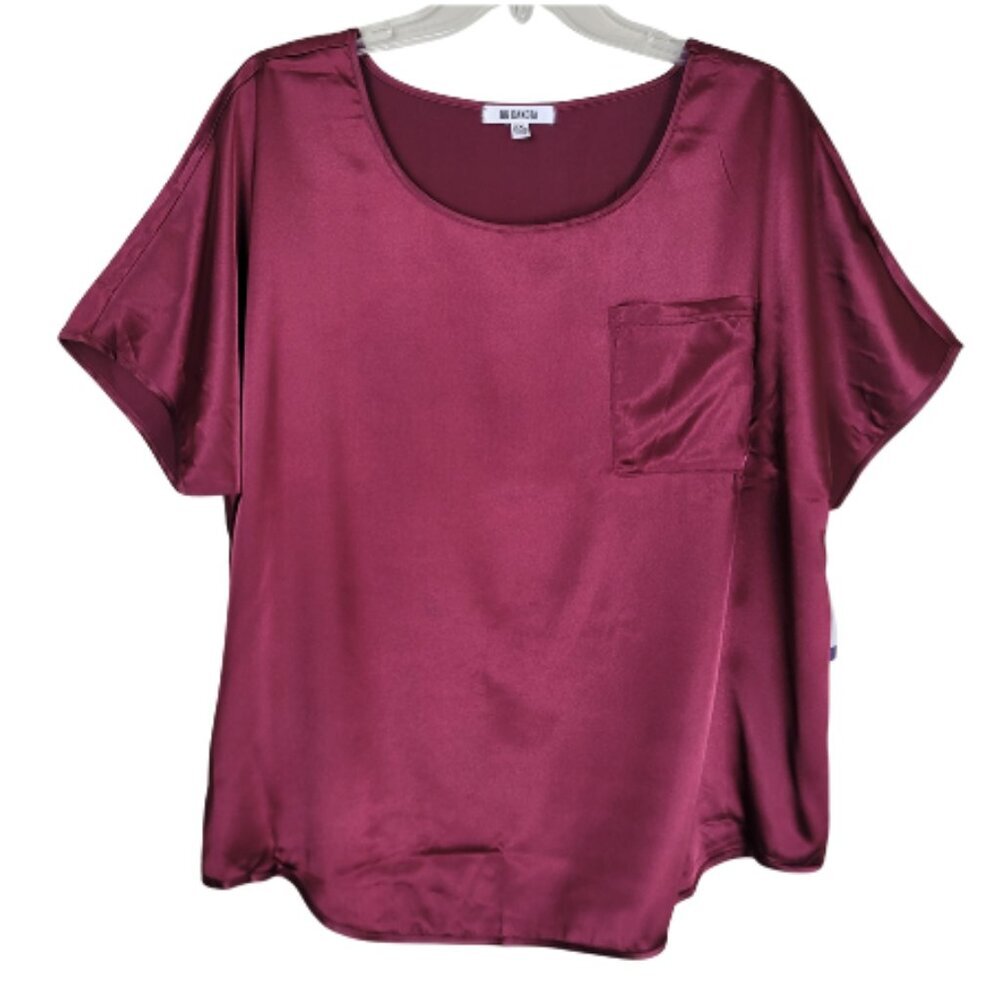 BB Dakota Satin Lounge Shirt Burgundy Sz XXL